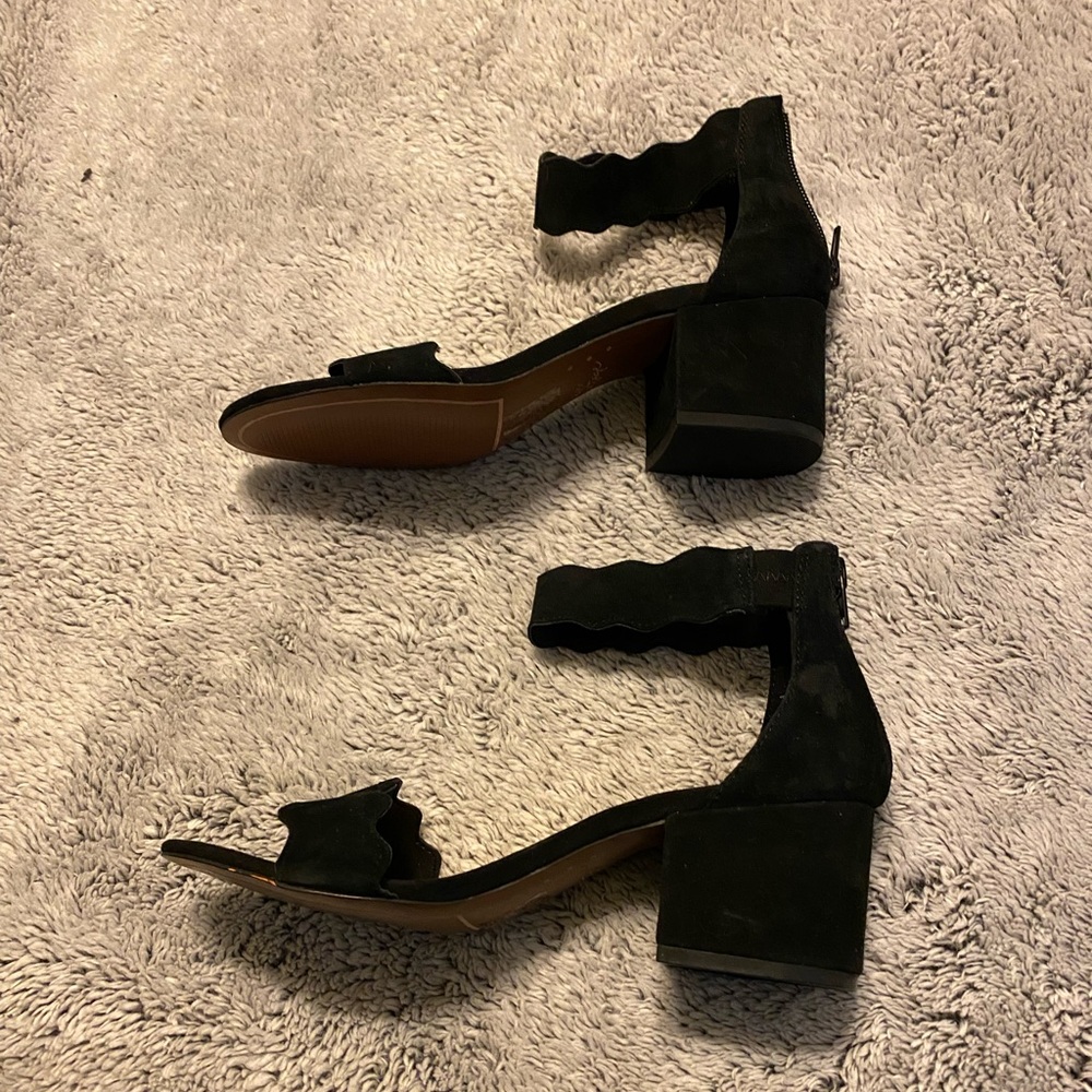 Black Suede Stacked Heel Sandal
